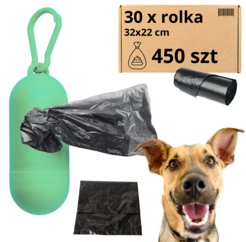 Worki na ODCHODY PSA lub KOTA - 30 rolek (450 worków 32 x 22) + DYSPENSER