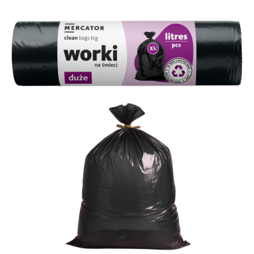 WORKI do segregacji ODPADÓW CZARNE XL 240 litrów GRUBE 10 sztuk MERCATOR 