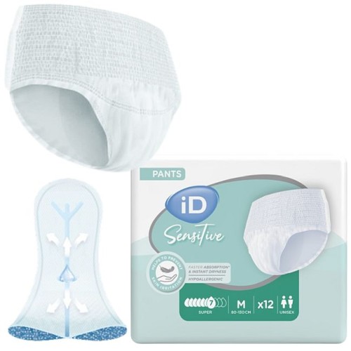 Majtki CHŁONNE dla dorosłych iD SENSITIVE SUPER PANTS 7 kropli rozmiar M  12 sztuk