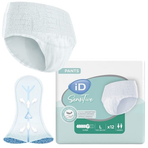 Majtki CHŁONNE dla dorosłych iD SENSITIVE SUPER PANTS 7 kropli rozmiar L  12 sztuk 