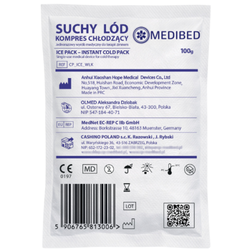 Kompres SCHŁADZAJĄCY okład CHŁODZĄCY  - SUCHY LÓD ice pack 100g  (włóknina)
