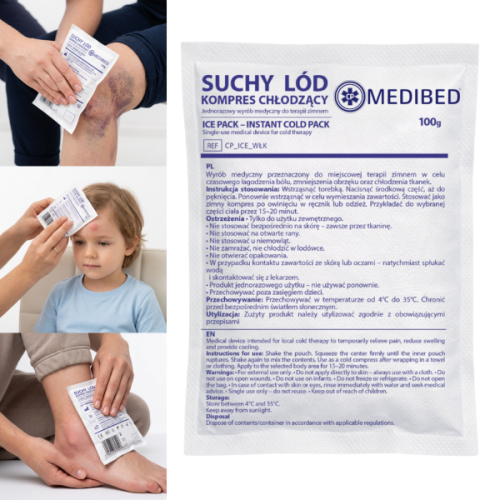 Kompres SCHŁADZAJĄCY okład CHŁODZĄCY  - SUCHY LÓD ice pack 100g  (włóknina)