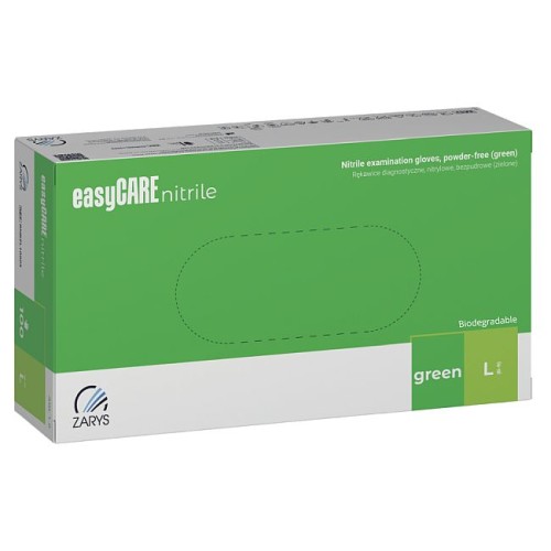 Rękawiczki ZIELONE BIO easyCARE Biodegradowalne nitrylowe bezpudrowe  - ZARYS 100 szt. [L]  
