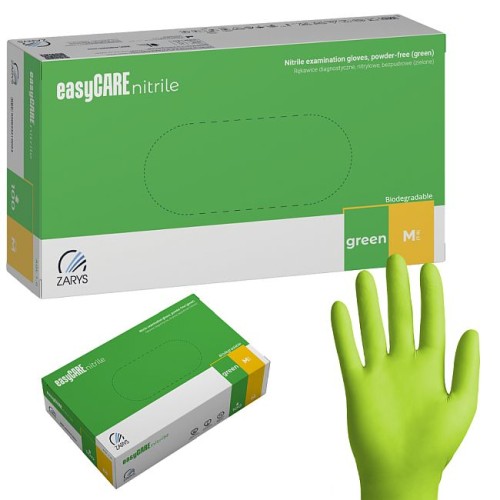 Rękawiczki ZIELONE BIO easyCARE Biodegradowalne nitrylowe bezpudrowe  - ZARYS 100 szt. [M]  