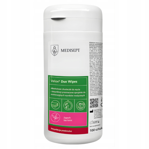 CHUSTECZKI DO DEZYNFEKCJI POWIERZCHNI medisept VELOX WIPES 100 szt (tuba)