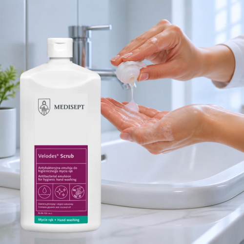 VELODES SCRUB Antybakteryjna emulsja do higienicznego mycia rąk 500 ml