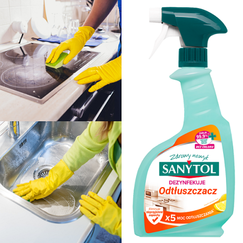 SANYTOL Spray DEZYNFEKUJĄCY do kuchni o zapachu cytrusów – ODTŁUSZCZACZ 500 ml