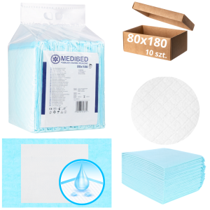 Podkłady CHŁONNE MEDIBED na łóżko PODKŁAD 80x180 cm HIGIENICZNE, niejałowe [10 szt.] - CHŁONNOŚĆ  1200 ml