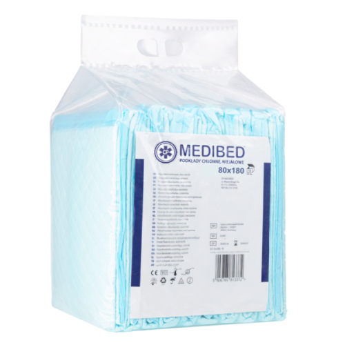 Podkłady CHŁONNE MEDIBED na łóżko PODKŁAD 80x180 cm HIGIENICZNE, niejałowe [10 szt.] - CHŁONNOŚĆ  1200 ml