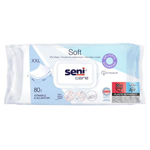 Chusteczki OCZYSZCZAJĄCE do pielęgnacji SKÓRY 80 szt. - SENI SOFT