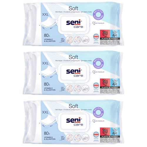 Chusteczki OCZYSZCZAJĄCE do pielęgnacji SKÓRY 80 szt. - SENI SOFT