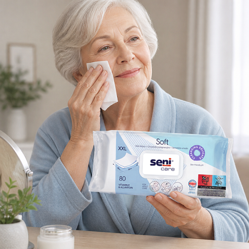 Chusteczki OCZYSZCZAJĄCE do pielęgnacji SKÓRY 80 szt. - SENI SOFT